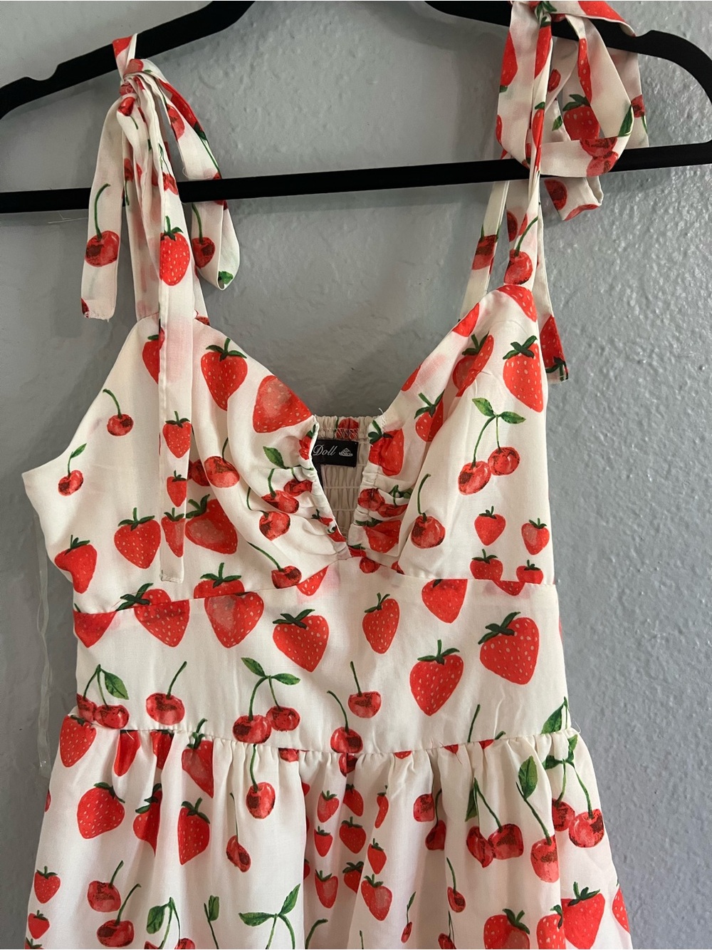 White and Red Strawberry Tiered Midi Dress - Picture 6 of 7